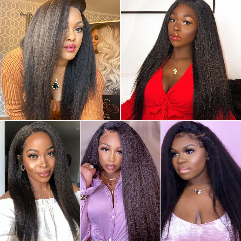 Natural Hairline Kinky Straight Hair 13x6 HD Transparent Lace Fornt Virgin Human Hair Wig-Geeta Hair
