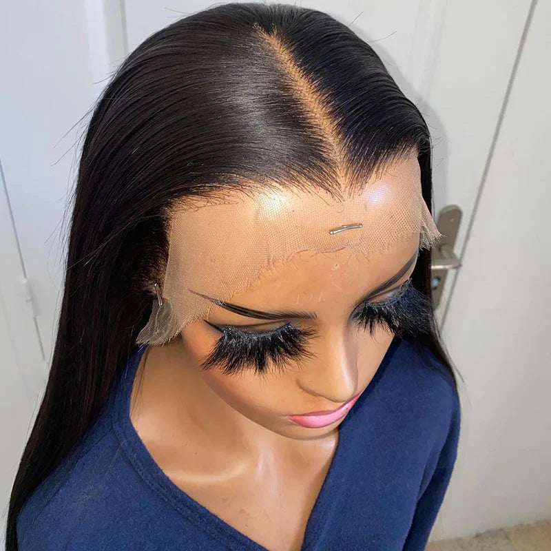 Pre Bleached 13x6 Straight Lace Front Wigs Human Hair 180% Density HD Transparent Glueless Wigs