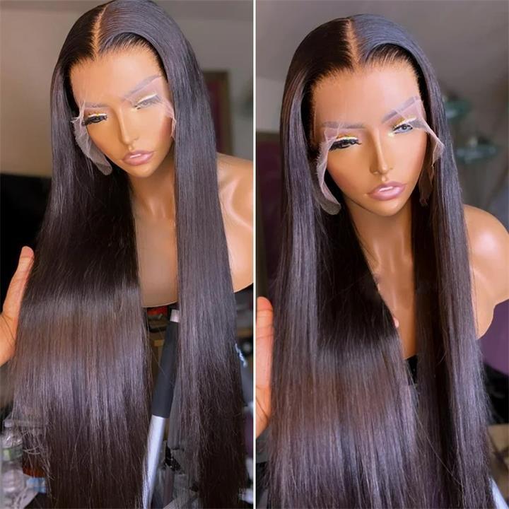 $199=30inch Pre Bleached 13x6 Straight Lace Front Wigs Human Hair 180% Density HD Transparent Glueless Wigs No Code Needed