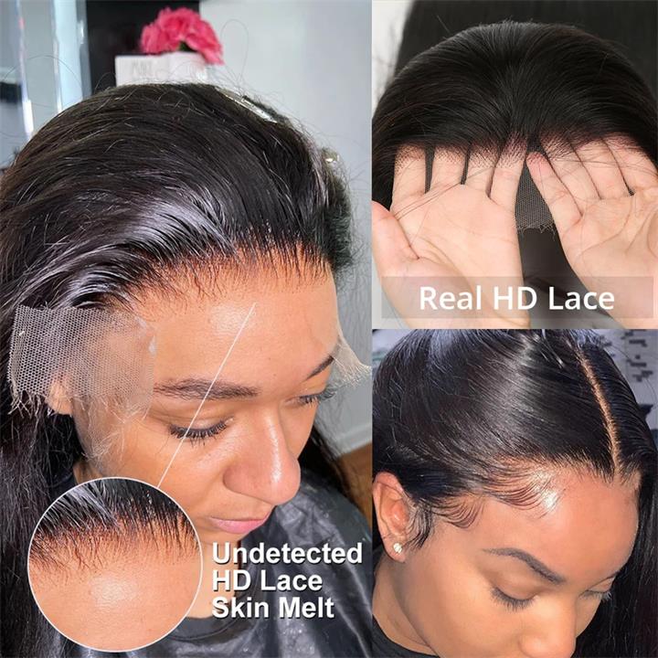 Pre Bleached 13x6 Straight Lace Front Wigs Human Hair 180% Density HD Transparent Glueless Wigs