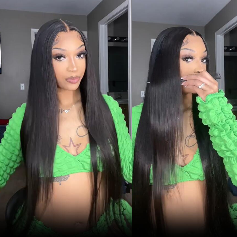 $199=30inch Pre Bleached 13x6 Straight Lace Front Wigs Human Hair 180% Density HD Transparent Glueless Wigs No Code Needed