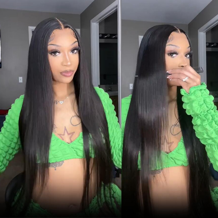 Pre Bleached 13x6 Straight Lace Front Wigs Human Hair 180% Density HD Transparent Glueless Wigs
