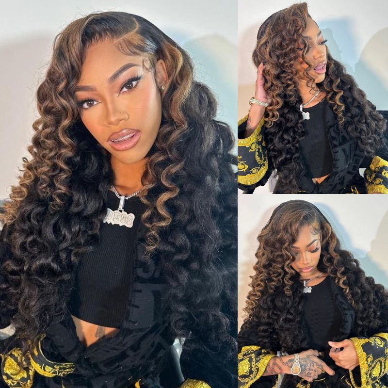 Highlight Stunk Stripe Wigs Loose Deeep Wave Colored 13x4 HD Lace Front Wigs Pre Plucked