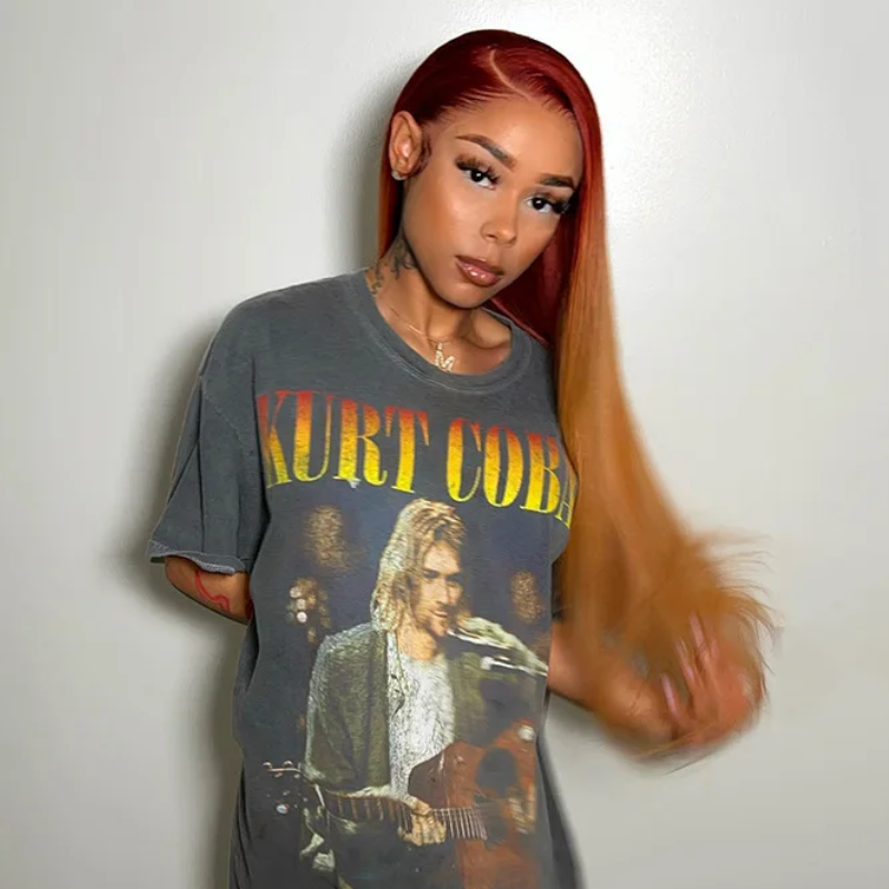 Ombre Red And Honey Blonde Straight HD Lace Front Wig Pre Plucked With Baby Hair Lace Front Wig