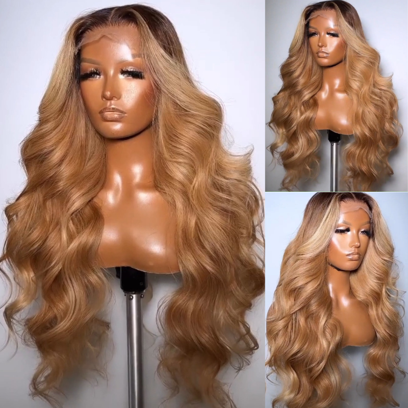 1B Blonde Body Wave 13x4 Lace Front Wigs Ombre Blonde Colored Human Hair Glueless Wigs