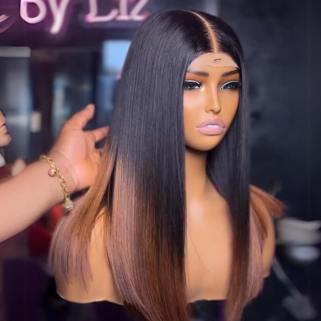 1B/Brown Glueless Wigs Short Bob Straight 4x6 Pre Cut Lace Wigs Pre- plucked T1B/27 Lace Front Wigs