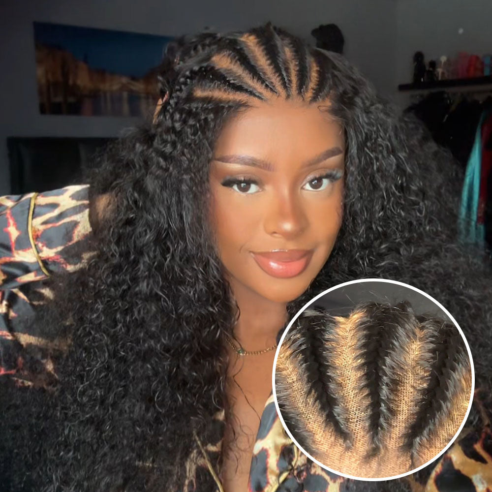 24 Hours Shipping Ready And Go Glueless Pre Braided Wig Burmese Curl 7x5 Pre Cut Lace Human Hair Wigs Braided Lace Front Wigs