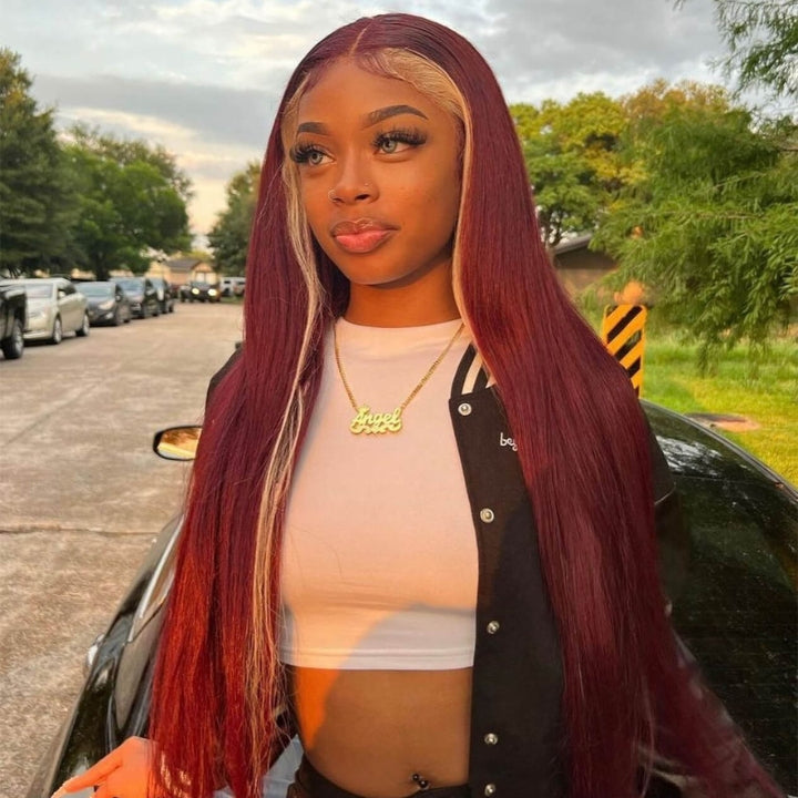 Buy 1 Get 1 Free: 200% Density 99j/#613 Skunk Stripe 13x4 Lace Front Wig - Flash Sale