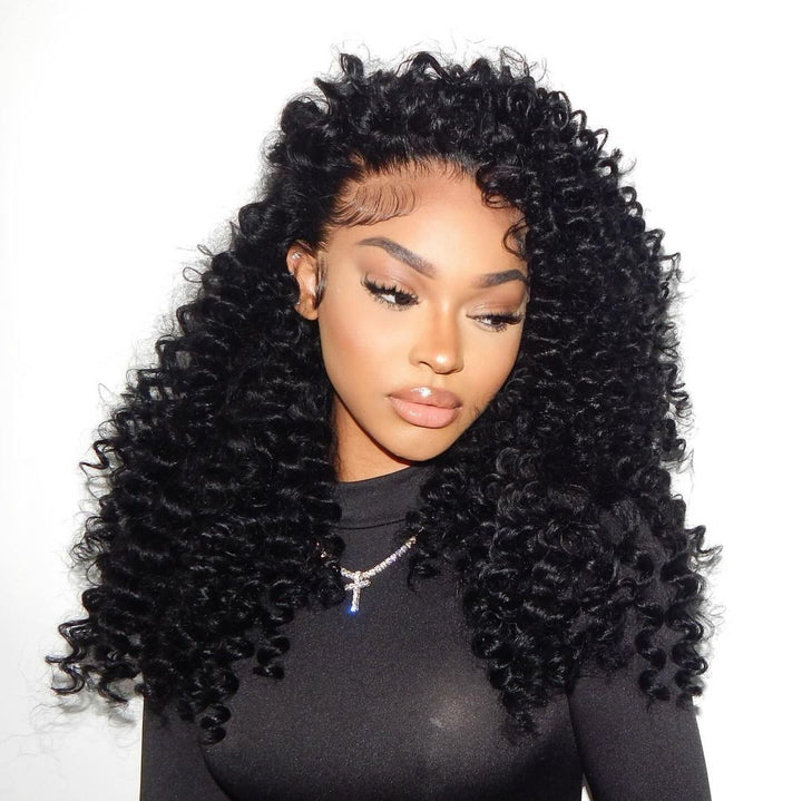 250% Density Glueless Bouncy Deep Curly Hair 13x4 Pre-Cut Lace Front Human Hair Wigs Pre Plucked