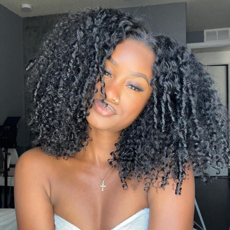 Full 250% Density Finger Coily Curly Glueless Wig 13x4 Curly HD Lace Front Wigs Pre Bleached Natural Hairline