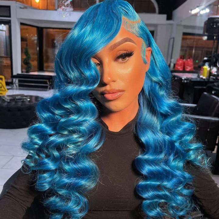 Loose Deep Wave Blue/Reddish Brown/Brown/Burgundy 13x4 Lace Front Wigs Pre Plucked Natural Hairline Human Hair Wigs-Geeta Hair