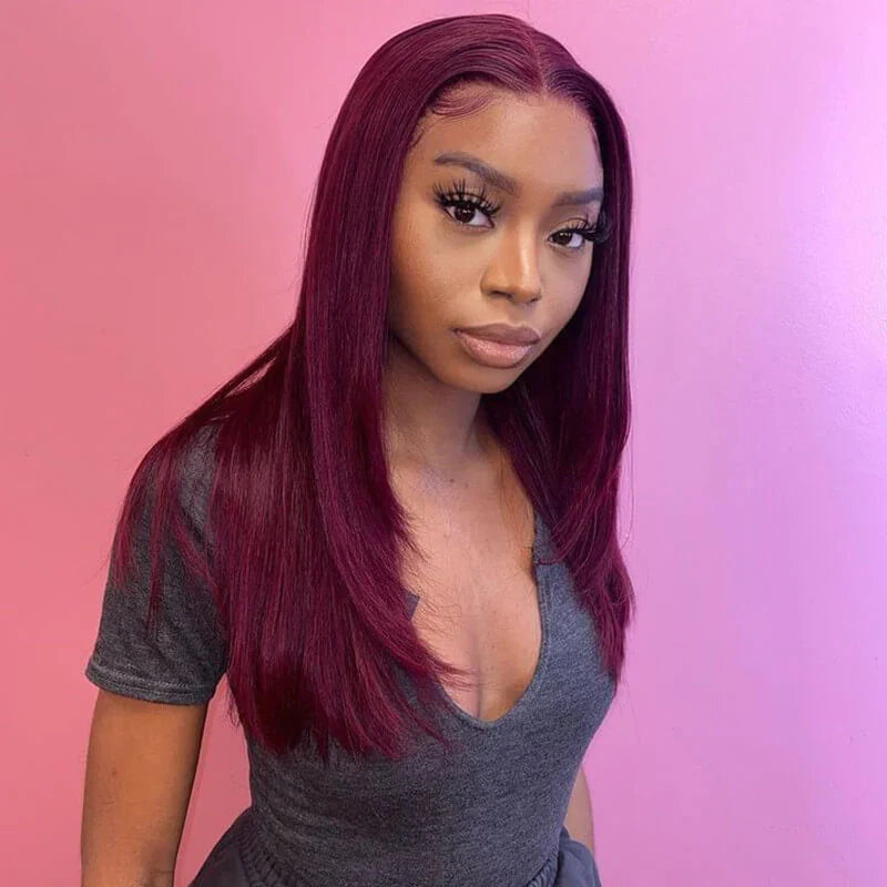99J Burgundy Color Straight Hair 13x4 HD Lace Front Wigs/4x4 HD Lace Closure Wig Pre Plucked Hairline Real Human Hair Wigs-Geeta Hair