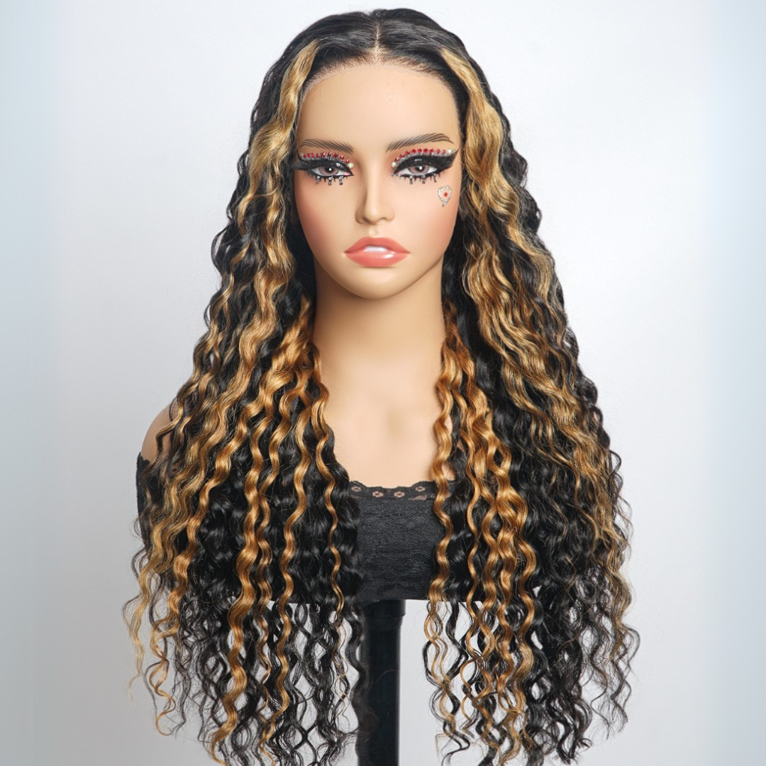 Highlight Blonde Lace Frontal Wigs Loose Wave 13x4 Lace Front Human Hair Wig Pre Plucked 250% Density