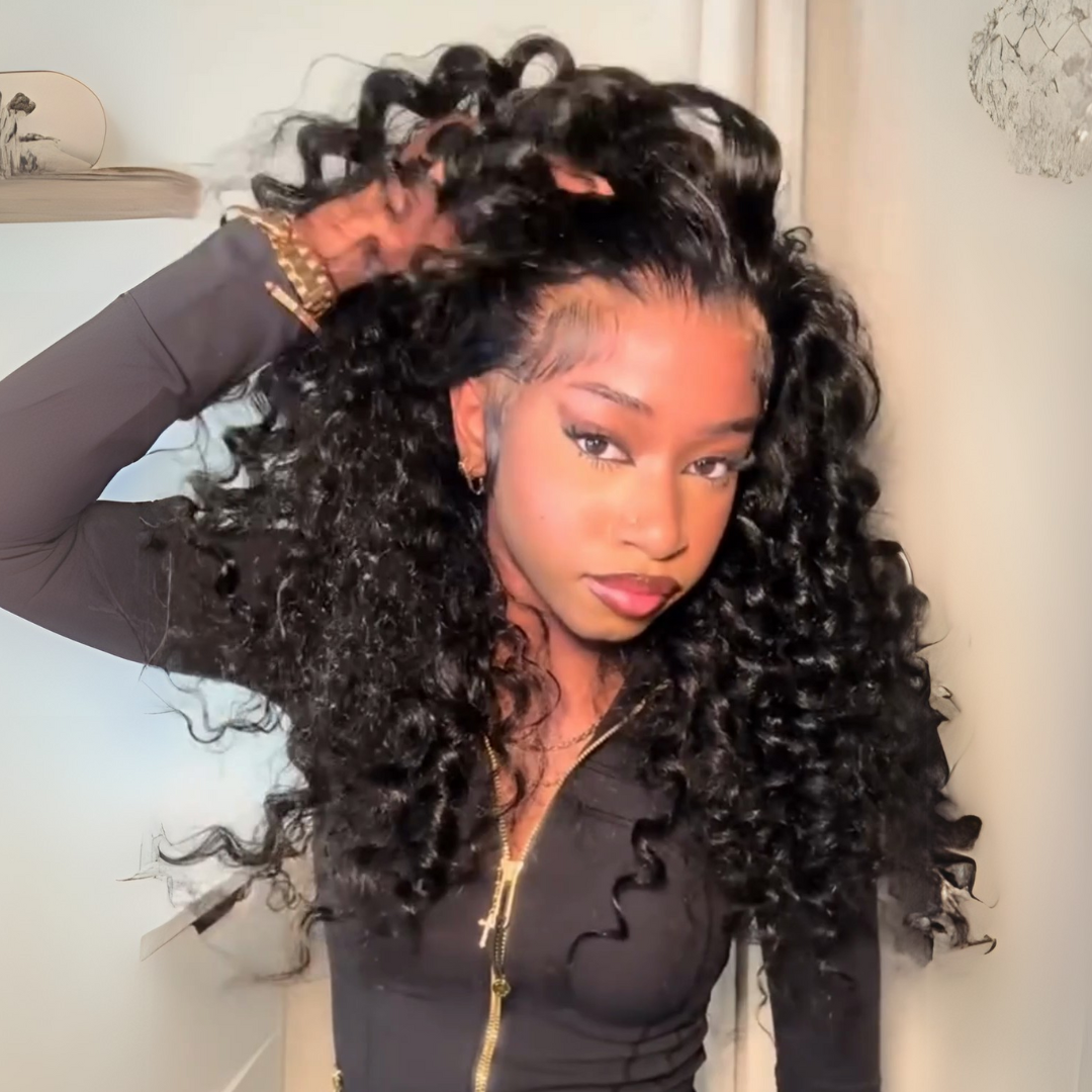 300% Density Loose Bouncy Curly Glueless Wig Pre Cut 4x6 HD Lace Front Human Hair Wig Pre Plucked