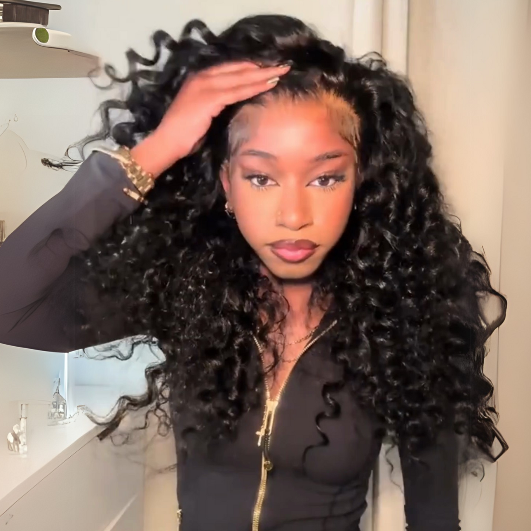 300% Density Loose Bouncy Curly Glueless Wig Pre Cut 4x6 HD Lace Front Human Hair Wig Pre Plucked