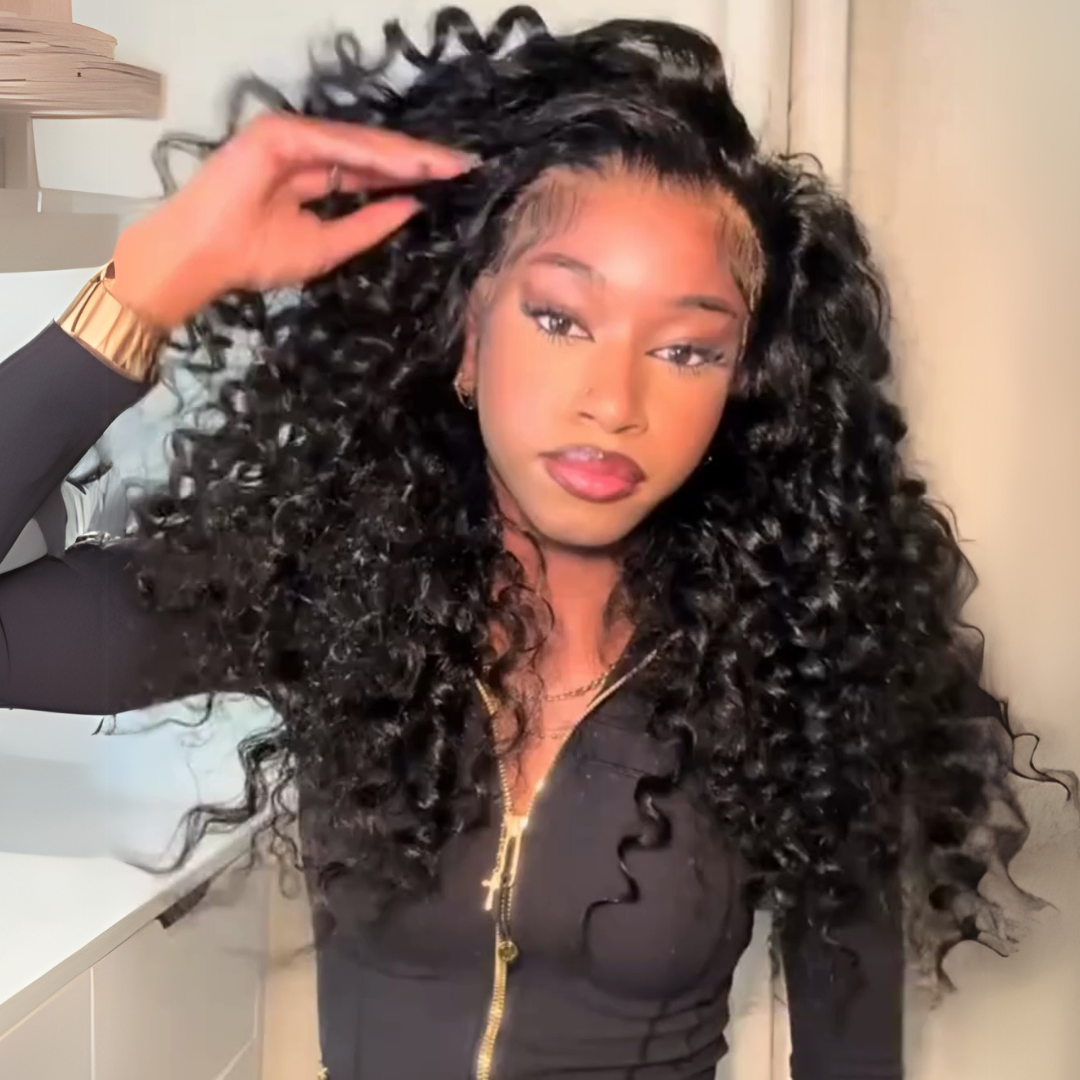 300% Density Loose Bouncy Curly Glueless Wig Pre Cut 4x6 HD Lace Front Human Hair Wig Pre Plucked