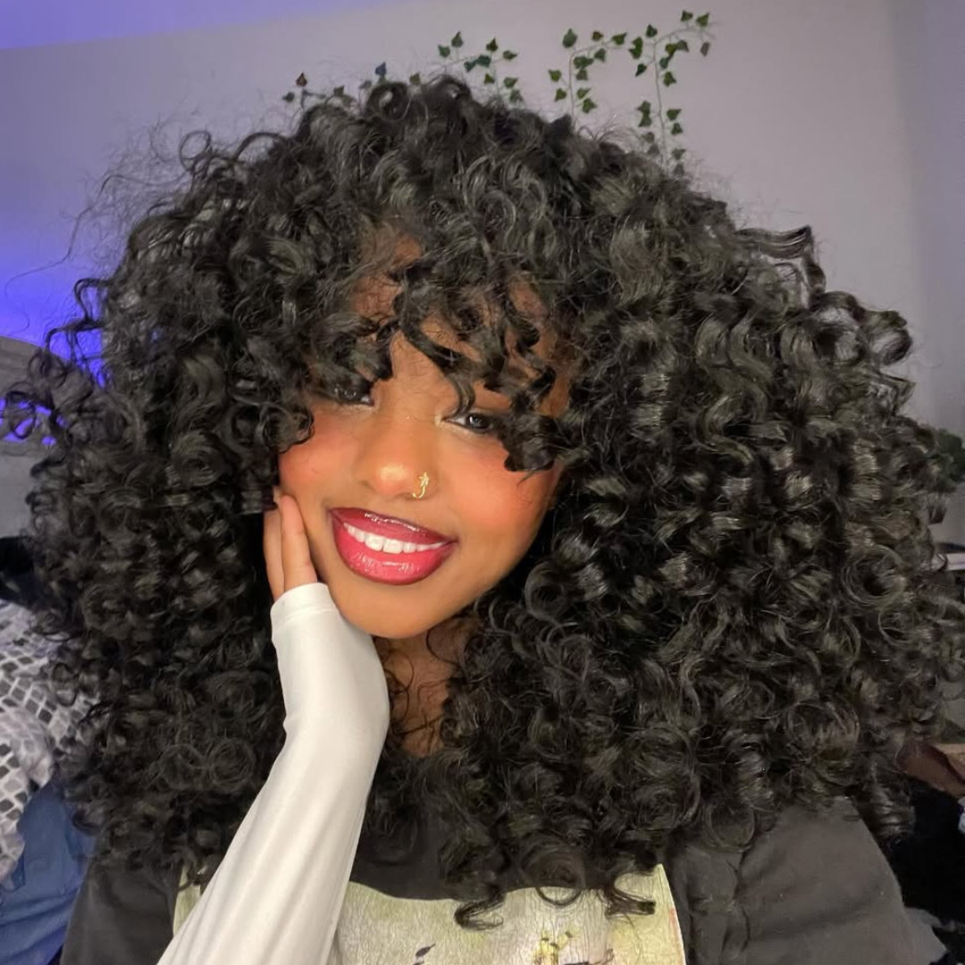 300% Density Rum Curly Afro Wig With Bangs 13x4 Lace Front Natural Curly Human Hair Wigs Pre Plucked