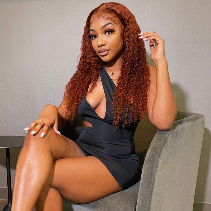 Brown #350 Color Ginger Wig Human Hair Curly Lace Front Wig Pre Plucked Headline With Baby Hair-Geeta Hair