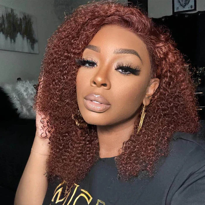 Flash Sale No Code 60% Off Reddish Brown Kinky Curly Wig Human Hair For Black Women no code- Geeta Hair