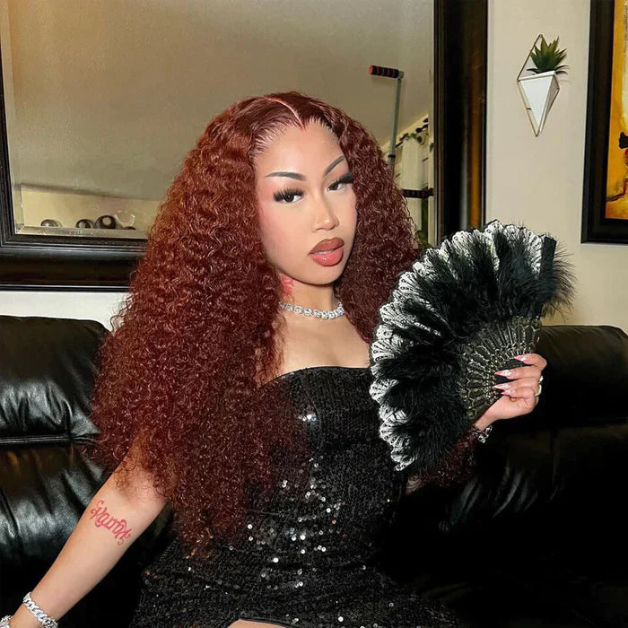 Flash Sale No Code 60% Off Reddish Brown Kinky Curly Wig Human Hair For Black Women no code- Geeta Hair