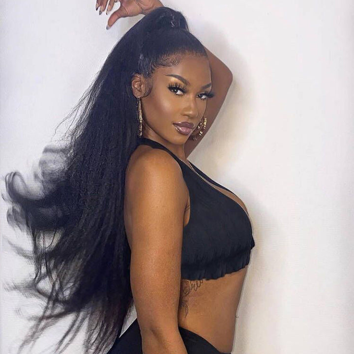 40 Inch Long Black Hair Kinky Straight HD Lace Front Wig Super Long Length Human Hair Wigs For Women