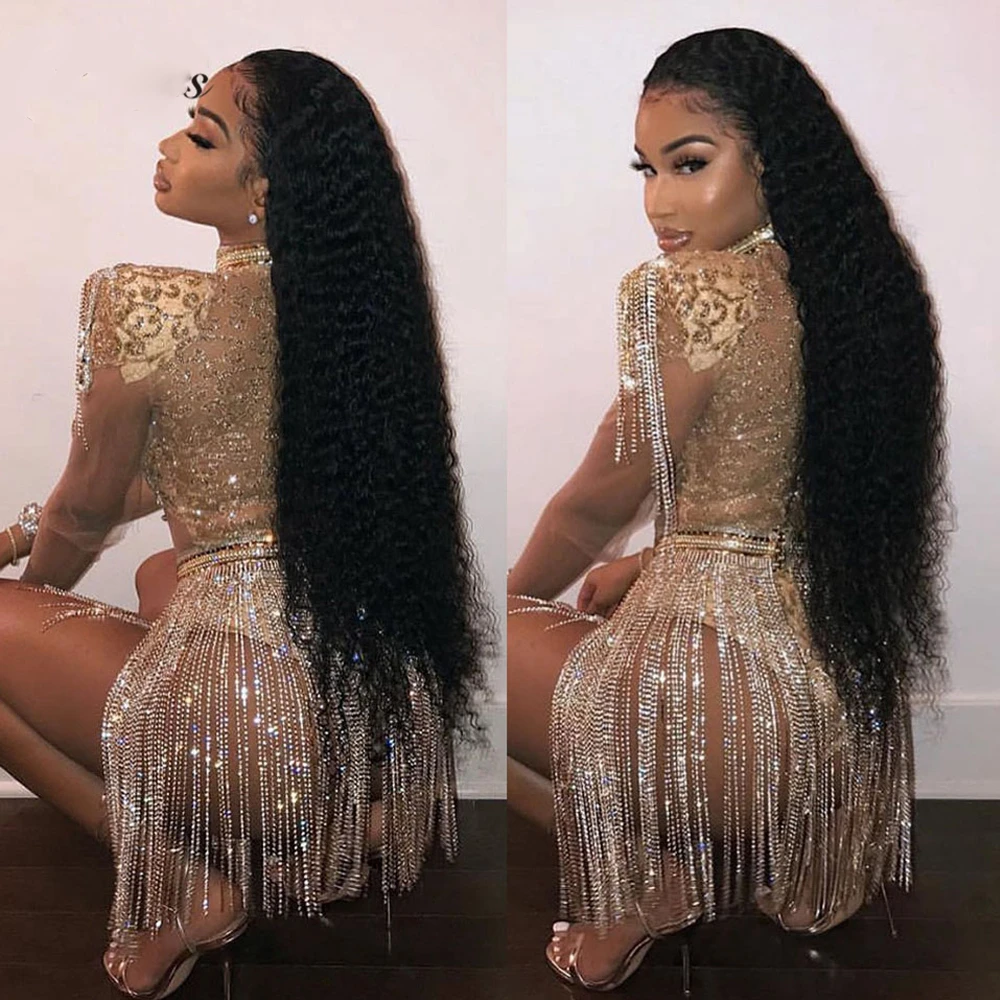 40 Inch Long Black Hair Kinky Curly HD Lace Front Wig Super Long Length Human Hair Wigs For Women
