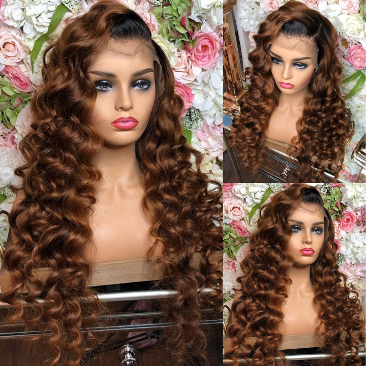 Loose Deep Wave Blue/Reddish Brown/Brown/Burgundy 13x4 Lace Front Wigs Pre Plucked Natural Hairline Human Hair Wigs-Geeta Hair