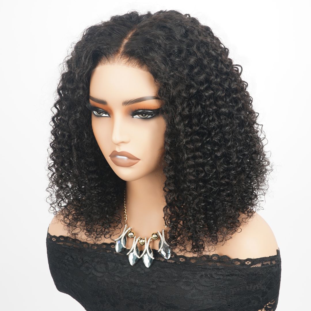 Luxury Designer Series 250% Density Full Kinky Curly Short Bob Wig 4x4 Lace Closure Curly Wig 16 inch