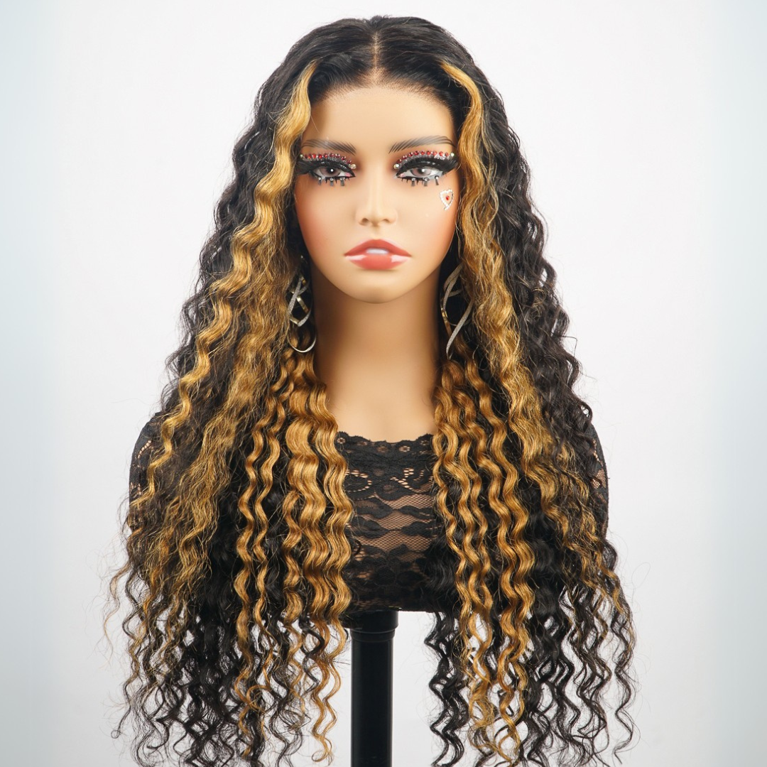 Highlight Blonde Lace Frontal Wigs Loose Wave 13x4 Lace Front Human Hair Wig Pre Plucked 250% Density