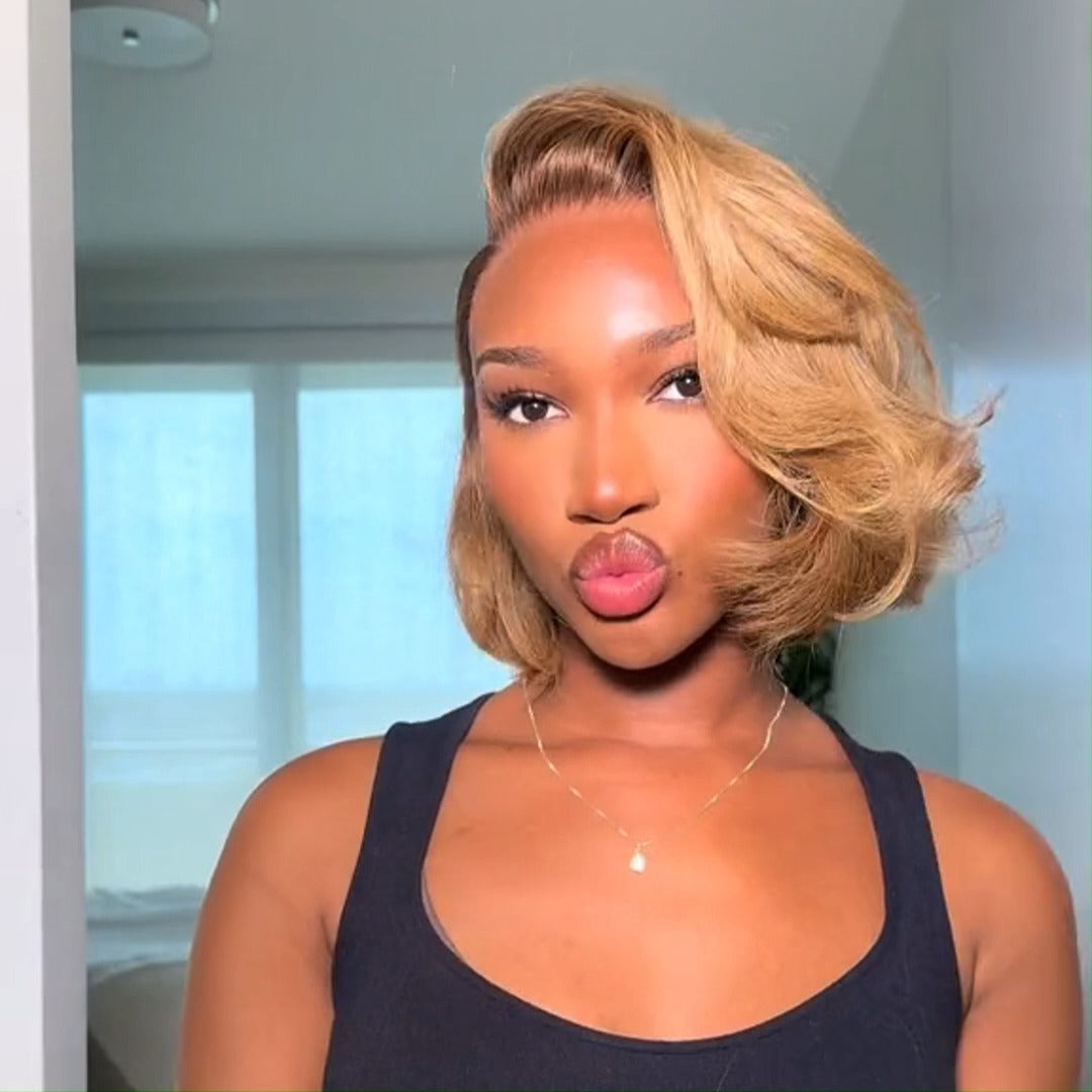 #4/27 Colored Wigs Natural Wavy 13x4 Lace Front Human Hair Wig Pre Plucked 250% Density No Code Needed