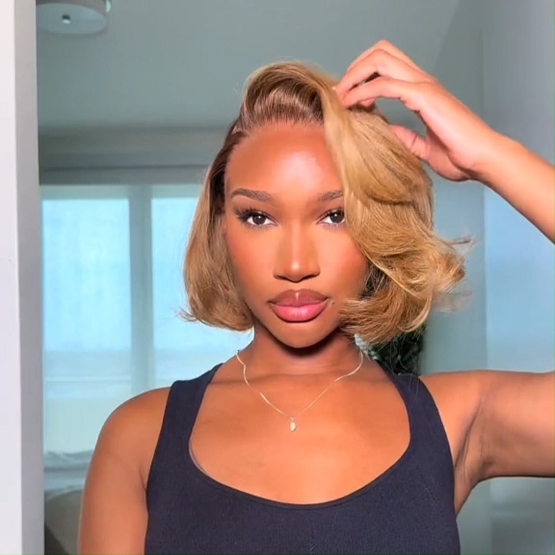 #4/27 Colored Wigs Natural Wavy 13x4 Lace Front Human Hair Wig Pre Plucked 250% Density No Code Needed