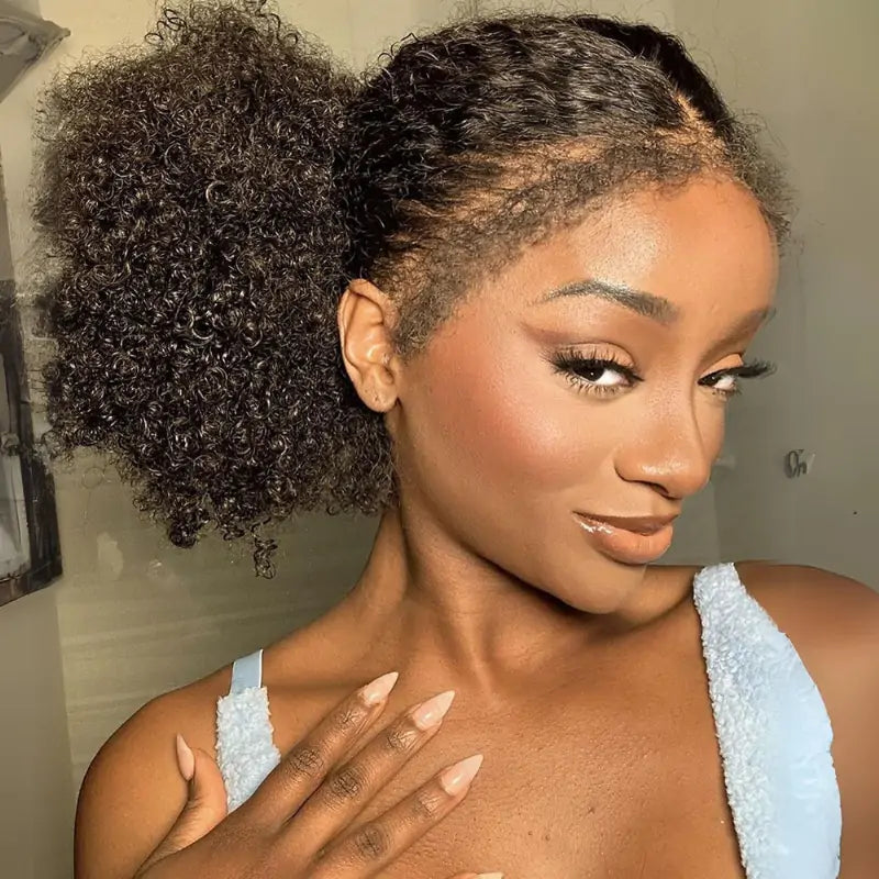 4C Kinky Edges 360 Full Lace Frontal Kinky Curly Human Hair Wigs Pre Plucked Wigs With Kinky Edges