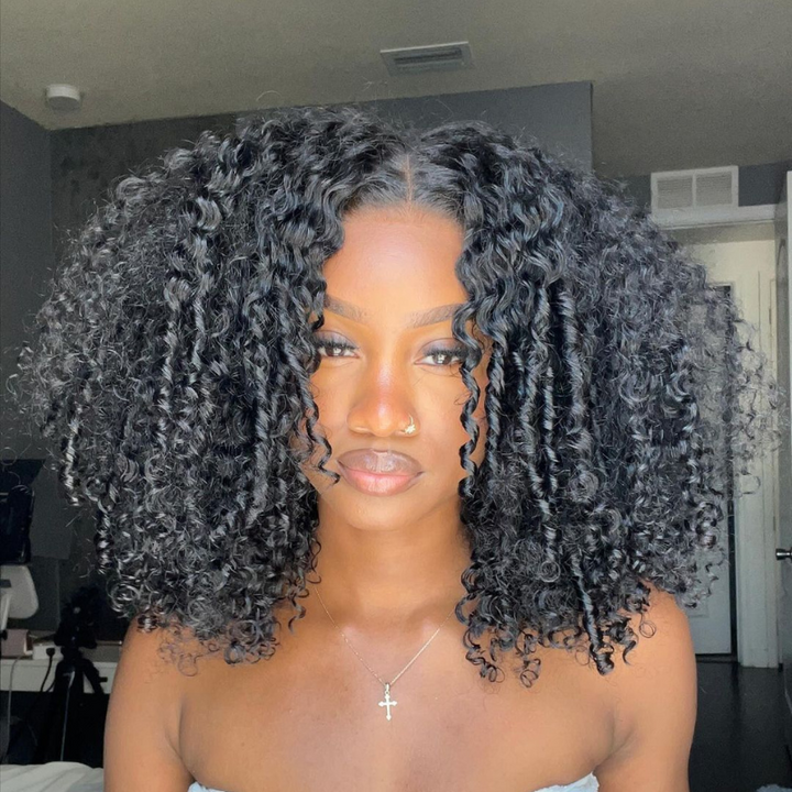 Full 250% Density Finger Coily Curly Glueless Wig 13x4 Curly HD Lace Front Wigs Pre Bleached Natural Hairline