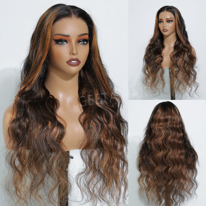 Pre Bleached Knots Highlight Brown Body Wave Wig Ombre FP1B/27 13x4 Lace Front Human Hair Wigs