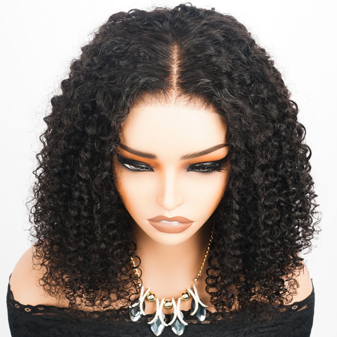 Luxury Designer Series 250% Density Full Kinky Curly Short Bob Wig 4x4 Lace Closure Curly Wig 16 inch