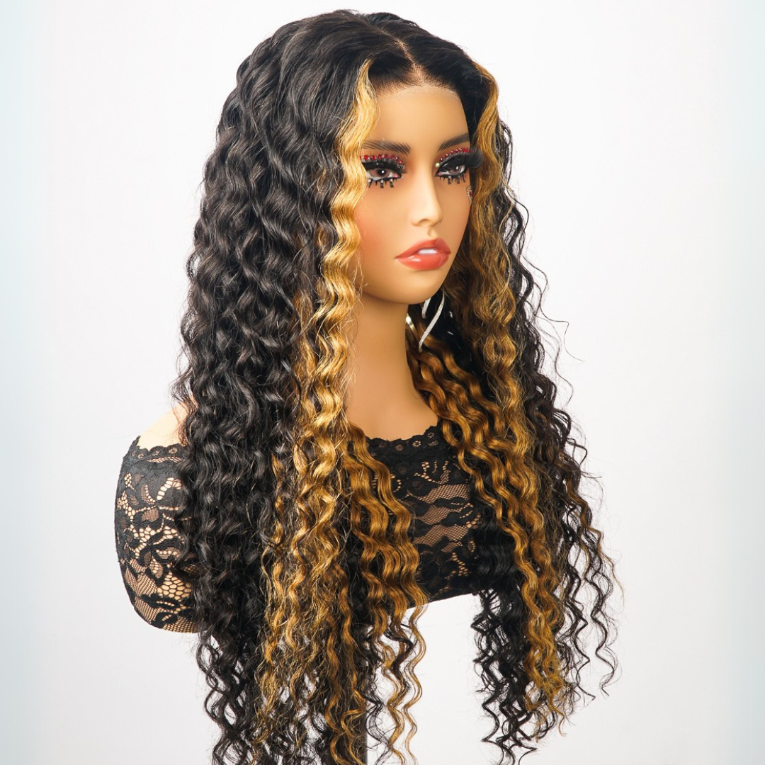 Highlight Blonde Lace Frontal Wigs Loose Wave 13x4 Lace Front Human Hair Wig Pre Plucked 250% Density