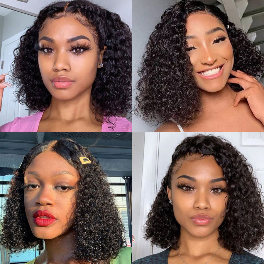 Short Curly Bob 4x4 HD Lace Closure Wig Thick Human Hair Bob Wigs 180%/250% Density With Baby Hair-Geeta Hair