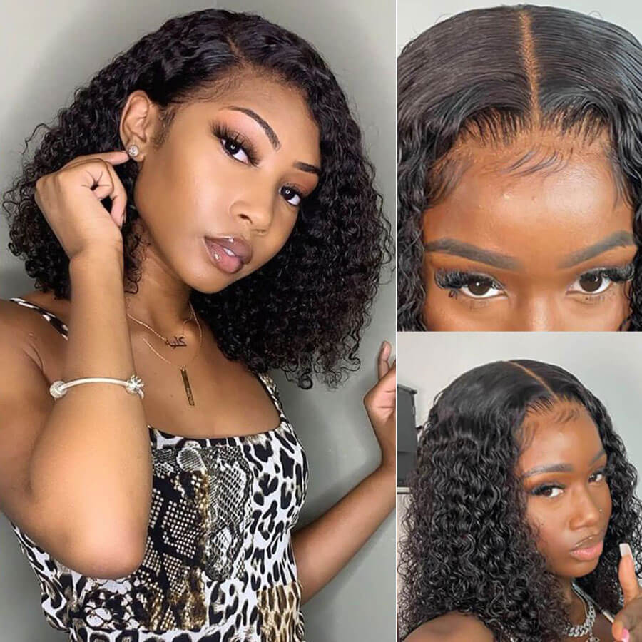 Short Curly Bob 4x4 HD Lace Closure Wig Thick Human Hair Bob Wigs 180%/250% Density With Baby Hair-Geeta Hair