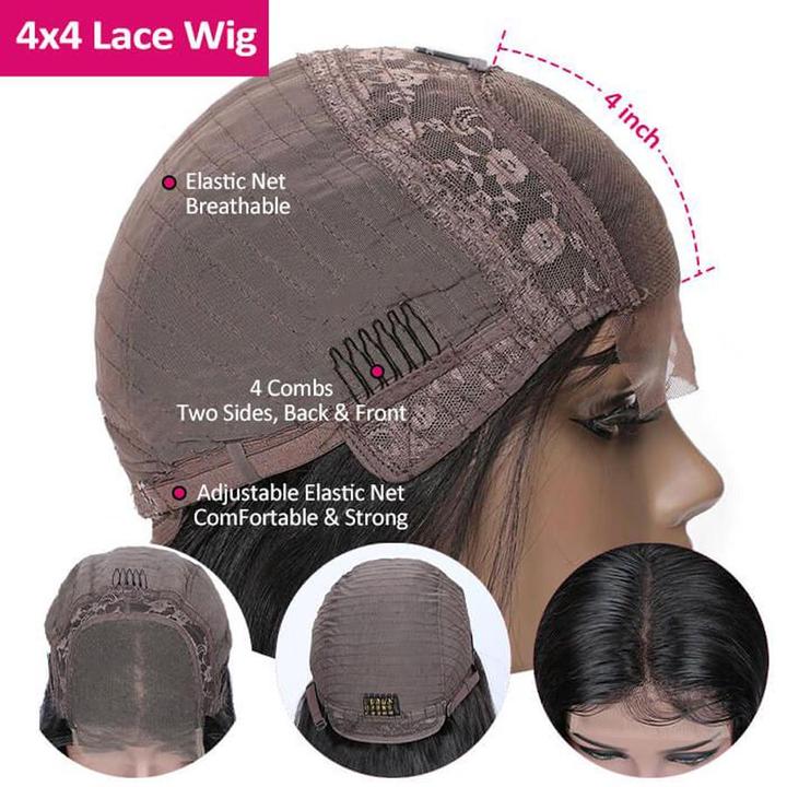 Short Curly Bob 4x4 HD Lace Closure Wig Thick Human Hair Bob Wigs 180%/250% Density With Baby Hair-Geeta Hair