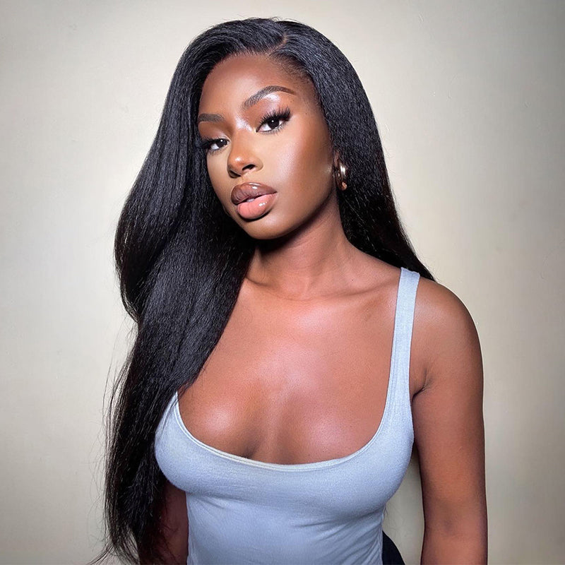 40 Inch Long Black Hair Kinky Straight HD Lace Front Wig Super Long Length Human Hair Wigs For Women