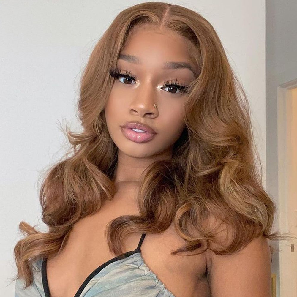 Brown Body Wave Human Hair Bob Wigs Colored Medium Length Transparent Lace Bob Wig