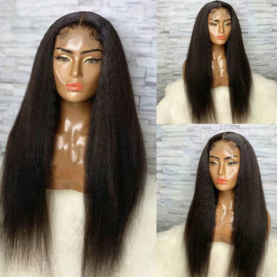 Kinky Straight Hair Glueless 5x5 HD Lace Closure Wig Real Human Hair Wig Pre Plucked Hairline With Baby Hair-Geeta Hair