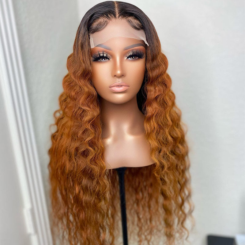 Glueless 5x5 Lace Closure Wig Ombre Colored Human Hair Wigs Collection Natural Crimps Curls Loose Deep Wave-Geetahair