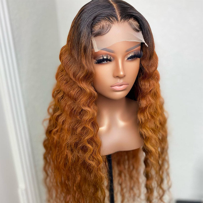 Glueless 5x5 Lace Closure Wig Ombre Colored Human Hair Wigs Collection Natural Crimps Curls Loose Deep Wave-Geetahair