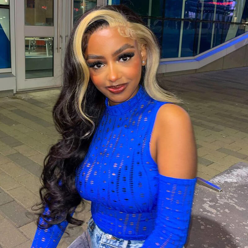 Skunk Striped Wig Natural Body Wave Hairstyle HD Lace Wig Pre drawn Natural Hairline Real Human Hair Wig-geeta hair