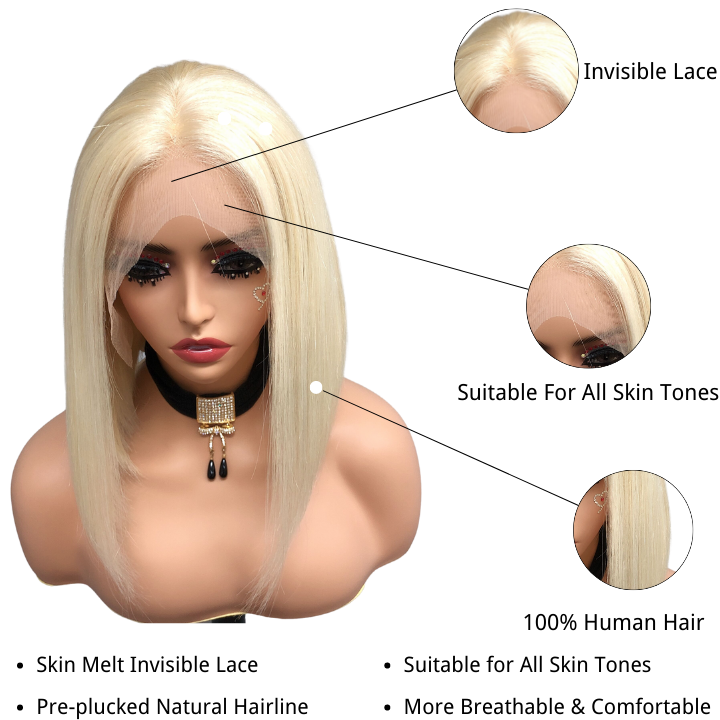 #613 Blonde 13x4 Short Bob Lace Front Wig Straight Hair Undetectable Lace Wig Pre Plucked With Baby Hair Natural Hairline Glueless Wig-Geeta Hair