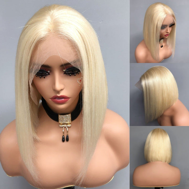 #613 Blonde 13x4 Short Bob Lace Front Wig Straight Hair Undetectable Lace Wig Pre Plucked With Baby Hair Natural Hairline Glueless Wig-Geeta Hair