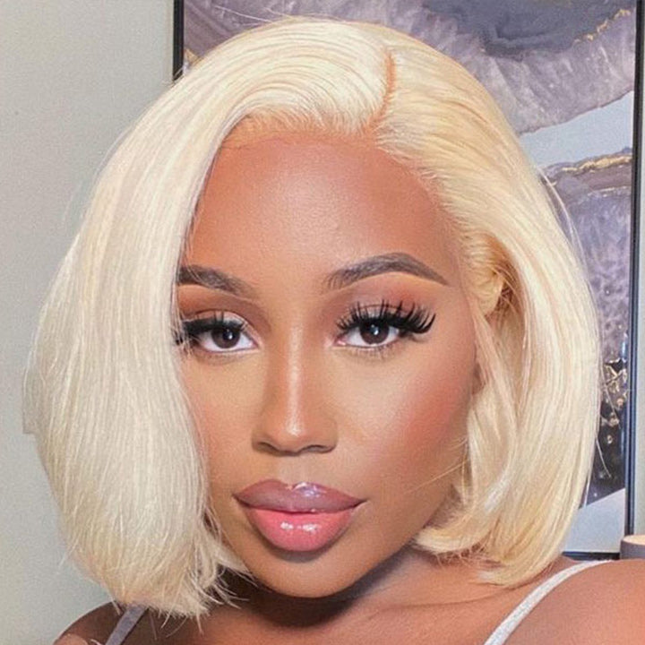 613 Blonde/Pink 13x4 Short Bob Lace Front Wig Straight Hair Undetectable Lace Wig Pre Plucked With Baby Hair Natural Hairline Glueless Wig-Geeta Hair