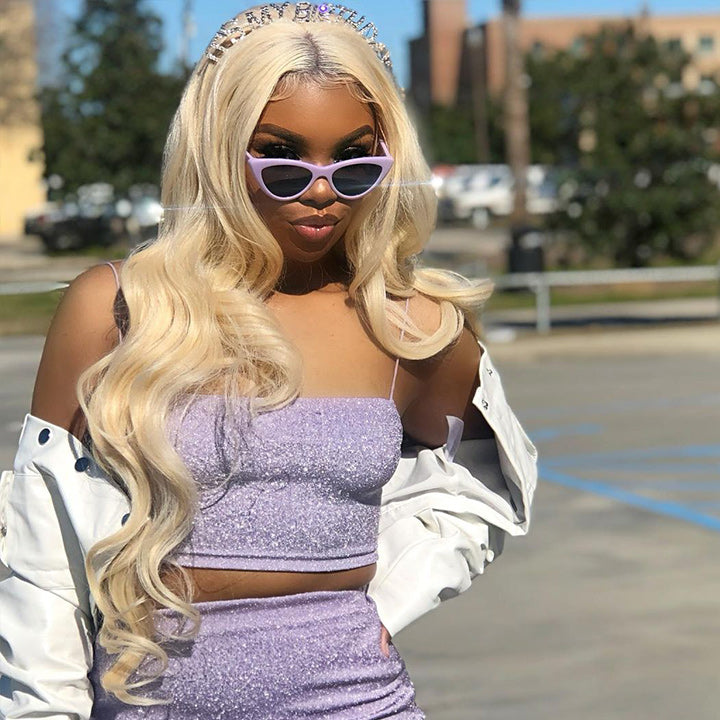 613 Hair Body Wave HD Lace Front Wig With Black Roots Blonde Pre Plucked Glueless Human Hair Wigs