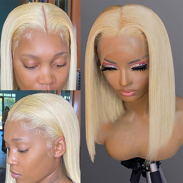 Tax Return Sale 613 Blonde/Pink 13x4 Short Bob Lace Front Wig Straight Hair Undetectable Lace Wig Pre Plucked With Baby Hair Natural Hairline Glueless Wig-Geeta Hair